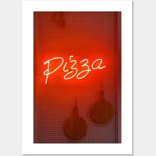 Pizza neon light signage beside wall Posters and Art